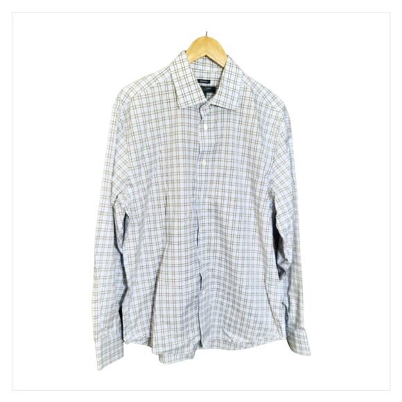 Pronto Uomo Mens Brown & Blue Plaid Long Sleeve Button Front Dress Shirt Size XL - Picture 1 of 6